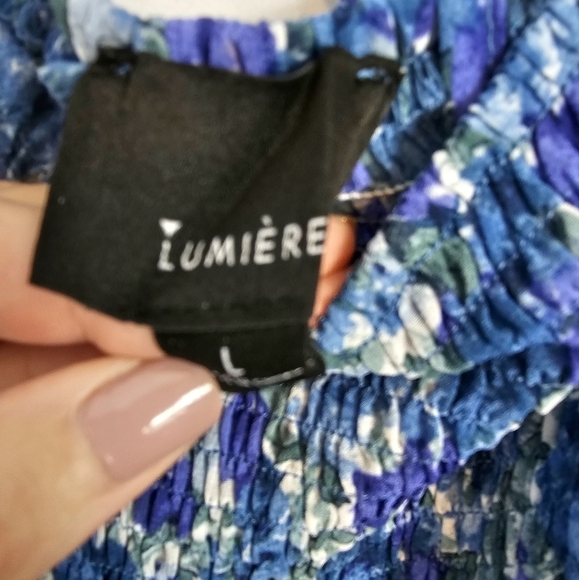 Lumiere Size Large Blue & Purple Floral Mini Dress with Statement Sleeves - Picture 8 of 8